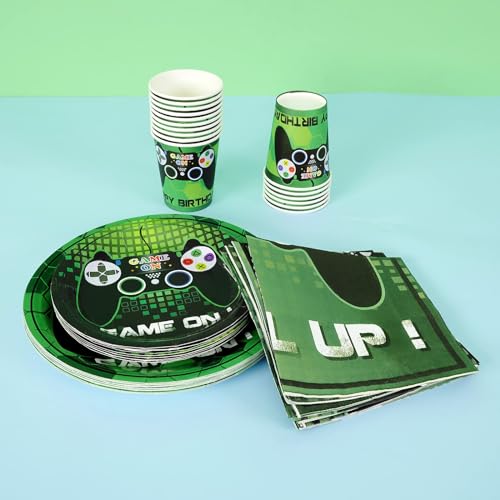 Wernnsai WR-GAME PARTY SUPPLIES SET-003-US Video Game Party Tableware Set - 64 Pcs Gaming Party Supplies For Boys Birthday Disposable Paper Luncheon Dinner Dessert Plates Cups And Napkins Party Favors Serves 16 Guests thumb #4