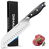 DiiHAUZZ Chef Knife, 7 Inch Ultra Sharp Japanese Santoku Knife, High Carbon Steel Forged Professional Kitchen Knife with Full Tang Triple-Riveted Ergonomic Handle for Slicing, Chopping, Dicing