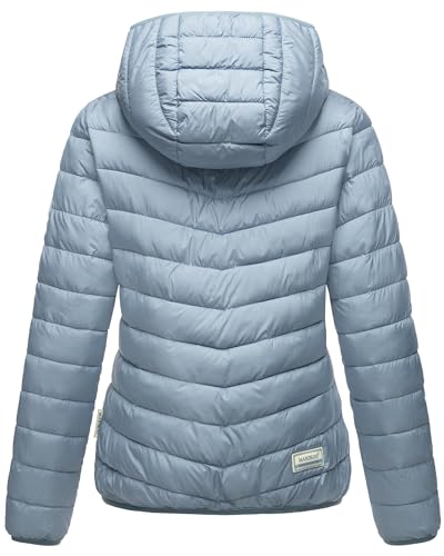 MARIKOO Damen leichte Übergangsjacke Kurze Steppjacke mit innen eingenähter Tragetasche zum einfachen Verstauen und praktischem Umhängen der Jacke Pack Mich EIN Powder Blue Gr. XL