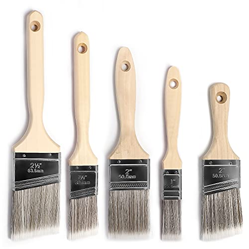 Pinsel 5 Pack, Professionelle Weiche Malerpinsel mit Holzgriff, Pinselset für Möbel, Wandmalerei, Tür Innen- und Außendekoration