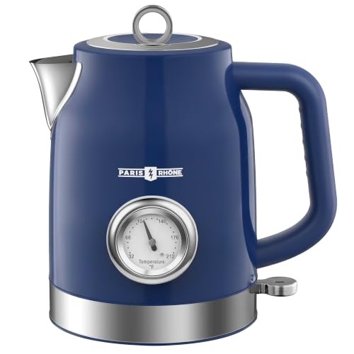 Image of PARIS RHONE Retro Stainless Steel Electric Kettle, 1.7L Cordless Hot Water Tea Kettle with Thermometer, 1500W Fast Heating, LED Indicator, Auto Shut-Off & Boil Dry Protection