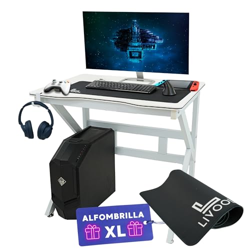 LIVOOL®️ Mesa Gaming + Alfombrilla XL | Escritorio Gaming Acabado en Fibra de Carbono - Escritorio de Oficina