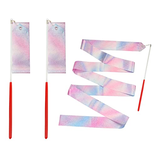 2Pcs Cintas de Baile de 2 m, varitas de Cinta de Gimnasia para niños, Cintas de Ballet rítmicas Brillantes para niños, Bandas de Baile artístico Cover