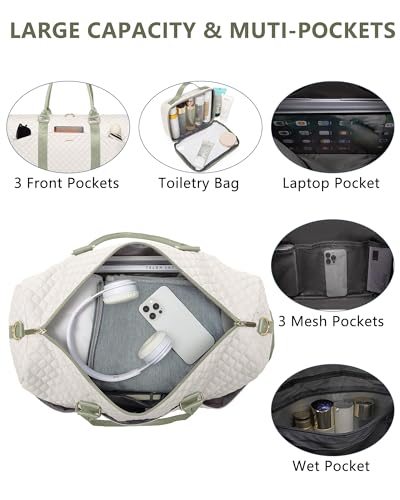 Image of Women Weekender Travel Duffle Bag: Travel Duffel Overnight Bags with Shoe Compartment Large Carry on Tote with Toiletry Bag Weekend Traveling Yoga Gym Hospital Bag for Women with Wet Pocket