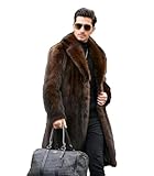 FTIMILD Men's Long Faux Fur Coat Single Breasted Warm Winter Trench Coat Fluffy Thick Overcoat