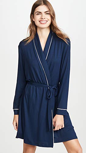 Eberjey Gisele Tuxedo Women's Robe | Wrap Front With Waist Tie (Navy/Ivory, Small) #TOP1