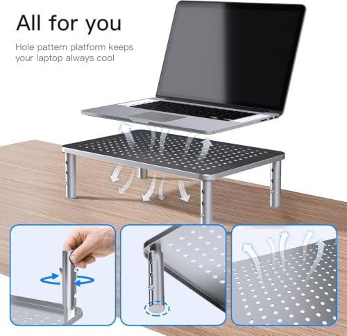 Image of HUANUO Monitor Riser - 3 Height Adjustable Stand for Laptop, Computer, iMac, PC, Printer, Desktop Ergonomic Metal Monitor Riser with Mesh Platform
