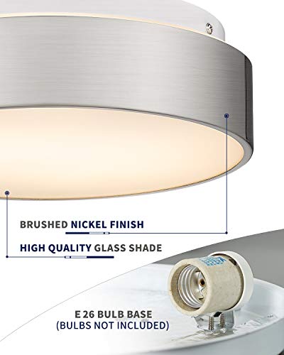 Autelo 12" Flush Mount Ceiling Light Fixture, Frosted Glass Shade 2-Light Close To Ceiling Light Fixture In Brushed Nickel Finish, For Living Room Hallway Bedroom C3312 St #TOP6