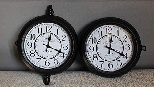 Station Wall Clock, 30Cm Double Sided Wall Clock, Wall Clock Double Sided Indoor & Outdoor Garden Train Station Clock Vintage Antique Look