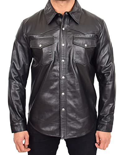 Chemise western en cuir véritable pour homme veste trucker pour road trip
