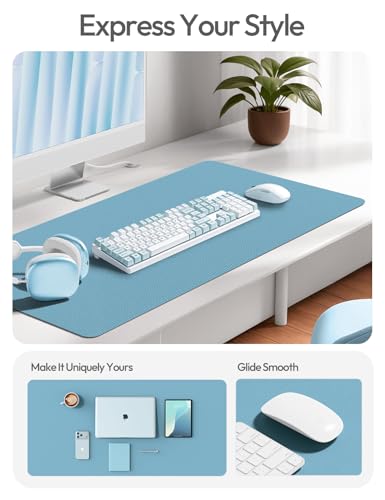 Image of YSAGi Leather Desk Protector, Office Mat, Large Mouse Mat, Non-Slip PU Leather Blotter, Laptop Desk Mat, Waterproof Writing Pad for Office and Home (Sea Blue, 47.2 inch x 23.6 inch)