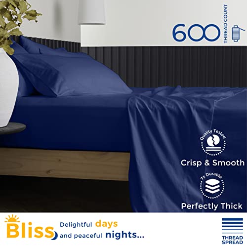600 Thread Count 100% Egyptian Cotton Pillow Cases, Navy Blue Queen Pillowcase Set Of 2, Long-Staple Combed Pure Natural 100% Cotton Pillows For Sleeping, Soft & Silky Sateen Weave Bed Pillow Cover #TOP1