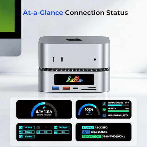 Image of RayCue All-in-One Dock for Mac mini M4 with Smart Displays, NVMe /SATA SSD Enclosure, 4K60Hz HDMI, 10G USB-A /C, 5G USB-A*2, USB-C Charging, SD /TF, Audio - Mac mini M4 HUB &Docking Station(2024)