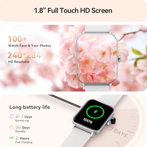 Image of Gydom Smart Watches for Women Men [Alexa Built-in, 1.8 inch] Smartwatch with Heart Rate /SpO2 /Sleep /Stress, 101+ Sports Modes, IP68 Waterproof, Pedometer Fitness Tracker for iOS Android Phones, White