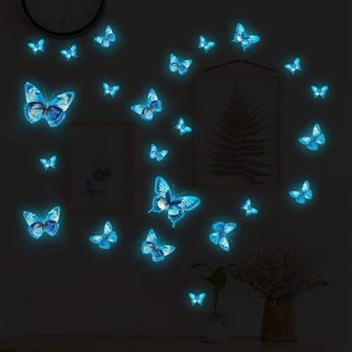 ALEGRE® 23 Stück Wandtattoo Schmetterlinge Leuchtend, Wandtattoo Leuchtend Schmetterling Wandaufkleber, Schmetterling Deko Wandsticker, Luminous Schmetterlinge Sticker für Schlafzimmer Kinderzimmer
