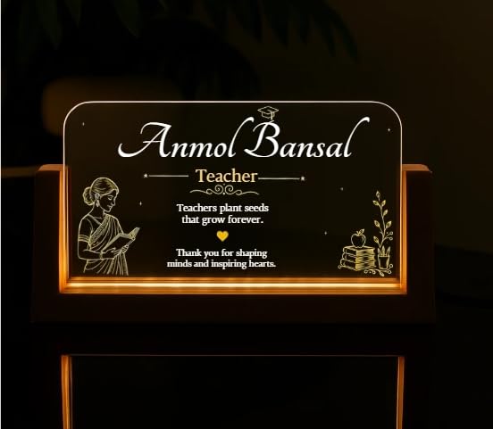 Image of Designation, Personalised LED Name Gifts, 3D Illusion Lamp Gift for Doctor,Teacher Office Laser Cut Material Acrylic Transparent (Teacher Design 2)