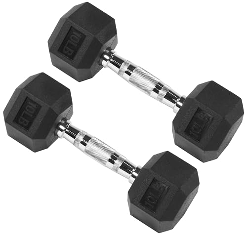 Signature Fitness Premium Rubber Encased Hex Dumbbell, 10-Pound Pair