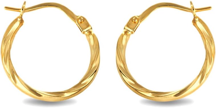 High Polish 14K Yellow Gold Twisted Round Design Hoop Earrings (0.60") for Women