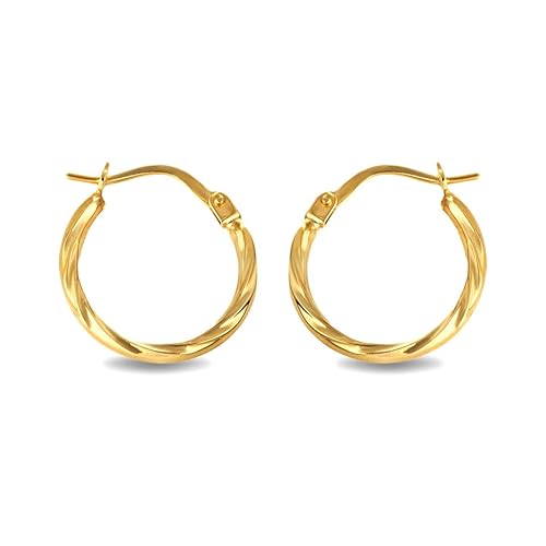 High Polish 14K Yellow Gold Twisted Round Design Hoop Earrings