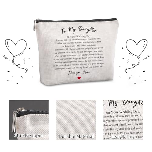 Wedding Gift for Bride from Mom Bridal Shower Gift Travel Makeup Bag Bridal Gifts for Bride Keepsake for Daughter from Mother to My Daughter on Your Wedding Day3