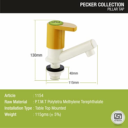 Image of LIPKA Pack of 2 Pecker Pillar Tap Faucet | PTMT Water Tap | Ivory /Yellow Color |