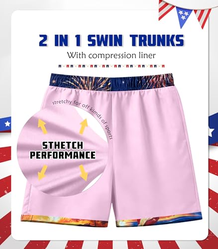 Image of Ithalt Boys 4th of July Swim Trunks 250 Anniversary USA Swimsuits American Flag Beach Swimsuit Toddler Swim Shorts