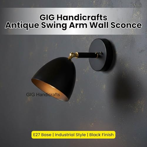 Image of GIG Handicrafts Lighting fixtures Mounted on the wall Study, Living Room, and Bedroom Industrial Sconce, E27 Base Antique wall lamp with Antique Swing Movement arm, Black