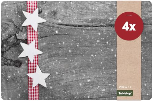 Juego de 4 manteles individuales de Navidad lavables para decoración de mesa, diseño de estrellas, color gris