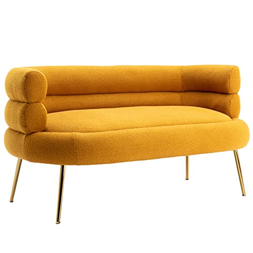 Dolonm Accent Loveseat Sofa For Living Room, Modern Mini Couch With Tufted Backrest, Upholstered Comfy Settee Loveseat For Bedroom, Small Space, Mustard Yellow #TOP17