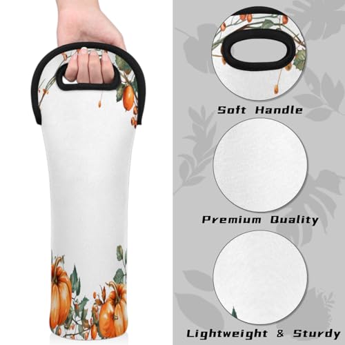 Fall Pumpkin Wine Carrier Tote Bag Neoprene Bottles Protector Bags for Drinks/Water/Beer Bottles Reusable Wine Bag for Travel Picnic Party Restaurant3