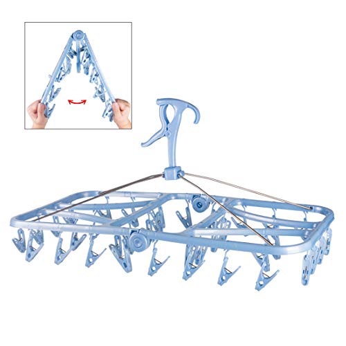 Foldable Clip and Drip Hanger, Socks Hanger Underwear Hanger with 36 Clothespins