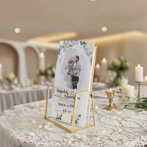 Feyarl Flyerständer Gold A6 Glas Prospekthalter für Theke Flyerhalter Display für Broschüren Menükarten Werbung Veranstaltungen