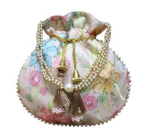 Image of MILAN'S CREATION Designer Organza Potli Bags Potli Bag Purse Drawstring Women's handbag with Pearl Handle & Tassel Weddings