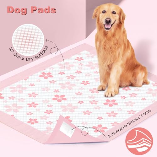 Image of MIZOK 36x36in Puppy Pads Pink, Dog Pee Pads Leak-Proof with Quick-Dry Surface, Dog Pads Extra Large with Cherry Blossom Prints, Pee Pads for Dogs Super Absorbent (100 Count)
