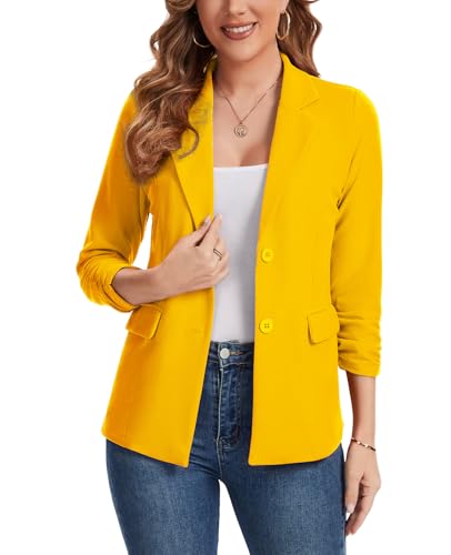 MINTLIMIT Womens 3/4 Sleeve Blazers Lapel Button Blazer Casual Work Office Suit Jackets with Pockets and Padded Shoulder