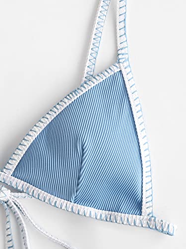 ZAFUL Women's Triangle Bikini Tie Side Whip Stitch String Bikini Two Piece Swimsuit Bathing Suits4