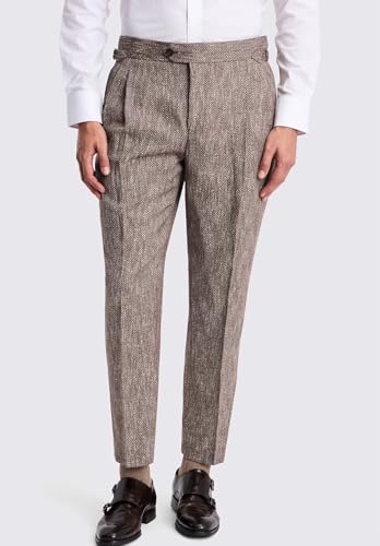 Men's Classic Flat Front Dress Pant Slim Fit Herringbone Tweed Straight Trousers2