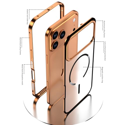 Coque iPhone 17 transparente magnétique en métal orange protectrice