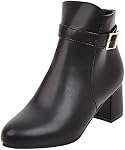 Bottes de chevilles de talons chunky pour femmes - Pointe pointue, fermeture éclair latérale, chaussures décontractées mode avec sangle de cheville