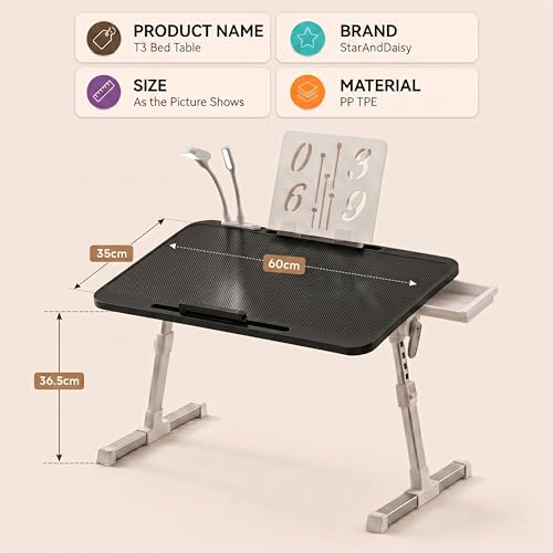 Image of StarAndDaisy Kids Study Table Foldable /Multipurpose Baby /Kids Bed Table for Laptop and Study /Laptop Table with Adjustable Height & Angle with USB Port, LED and Mini Cooling Fan -Black