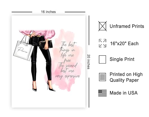 Image of Poster Master The Best Thing In Life Are Free Poster - Fashion Print - Trendy Art - Modern Art - Gift for Women & Fashionista - Funny Glamour Decor for Bedroom or Girl's Room - 16x20 UNFRAMED Wall Art