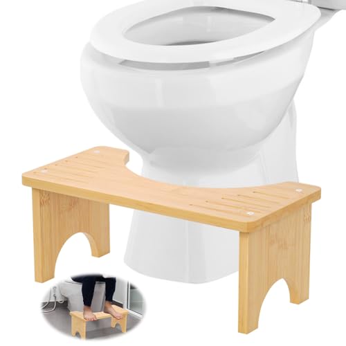 Wapasezyar Toilettenhocker Erwachsene, Bambus Toilettenhocker, Rutschfester WC Hocker für Badezimmer, Tragbarer Kackhocker Toilette für Verstopfung und Blähungen