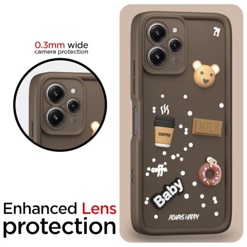 Image of Bintage Cute Fun Ball | Taddy Cartoon 3D Smiley Coffee Cup | Milk Donut | Full Camera Protection Back Cover Compatible for Mi REDMI 12 4G - Brown