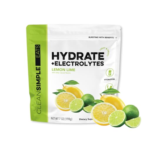 Clean Simple Eats Hydration Drink Mix with Electrolytes & Amino Acids Naturally Sweetened Powder for Hydration & Recovery No Artificial Ingredients Gluten Free Lemon Lime Flavor 30 Servings