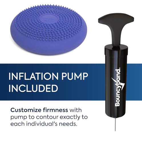 Image of BouncyBand Wiggle Seat, Purple, 1-Pack - Small 10.75 inch D x 2.5 inch H Wobble Cushion for Kids Aged 3-7 - Sensory Tool Promotes Active Learning & Improves Productivity - Includes Pump for Easy-Inflation