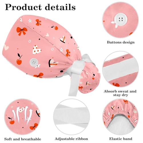 Image of Women's Working Caps Bouffant Surgical Cap with Bow Scrunchies Little Daisy Art Paint Ponytail Holder Tie Back Scrub Hat