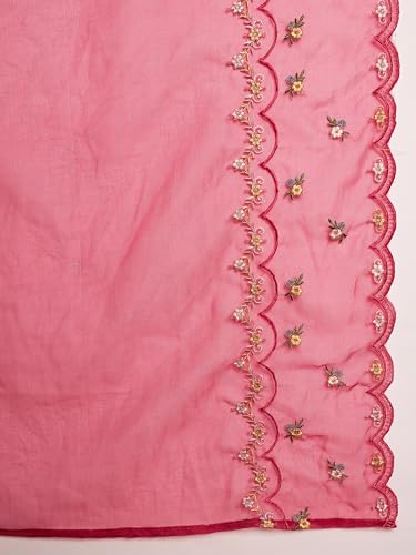 Image of INDO ERA Women's Embroidered Calf Length Silk Blend Straight Kurta Pant with Dupatta