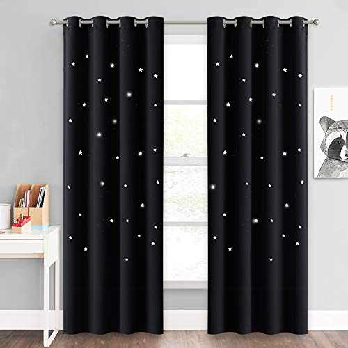 Nicetown Room Darkening Curtains Stars - Nap Time Night Sleep Bedroom Room Decor Drapes With Magical Hollow Stars Design For Baby Nursery/Bedroom/Living Room (Set Of 2, W52 X L84, Black) #TOP19