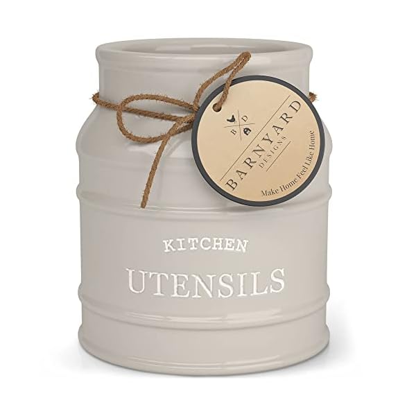 Barnyard Designs Ceramic Farmhouse Kitchen Utensil Holder for Countertop, Decorative Kitchen Utensil Holder, Large Kitchen Utensil Holder for Kitchen Counter, Utensil Crock Spatula Holder, 6.75" Taupe Barnyard Designs Ceramic Farmhouse Kitchen Utensil Holder for Countertop, Decorative Kitchen Utensil Holder, Large Kitchen Utensil Holder for Kitchen Counter, Utensil Crock Spatula Holder, 6.75" Taupe