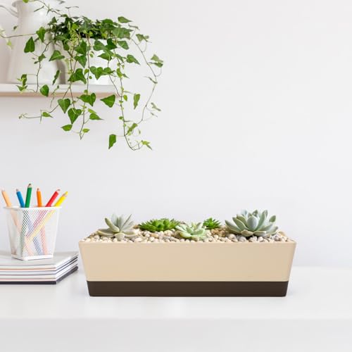 Image of Window Box Herb Planters, Suream 3 Pack 16 x3.8 Inch Indoor Rectangle Succulent Cactus Plant Pots with Saucer, Modern Plastic Flower Container for Windowsill, Garden Balcony, Home Office Outdoor Decor